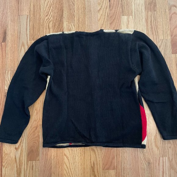 LISE J. Vintage Harlequin Argyle Button Down Cardigan Black Red Gold Size Med - Picture 3 of 7